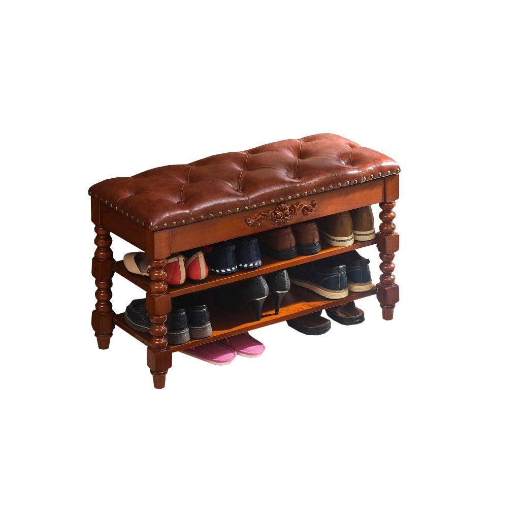 GDMDPTE 2-Layer Solid Wood Shoe Bench - Walnut Storage Stool for Entryway & Closet Sturdy Seat for Changing Shoes Stylish nizer with Shelf Home Fur
