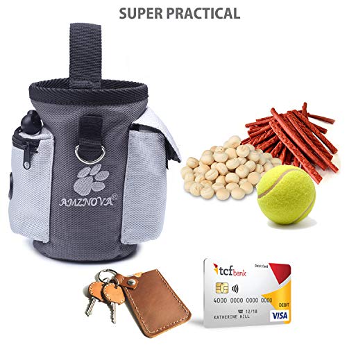 AMZNOVA Futterbeutel Hund Treatnow Leckerlitasche für Hunde, Futterbeutel Hundetraining für Training, Leckerli Beutel Gassitasche Leckerlibeutel Snackbeutel, 3 Tassen, Grau