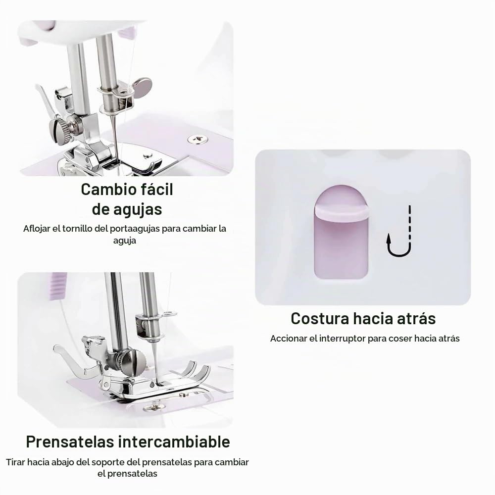 Máquina de coser para principiantes con 2 pliegues de doble hilo/Coser con 12 puntadas incorporadas/Mini máquina de coser/Máquina de coser doméstica/Máquina de coser eléctrica portátil