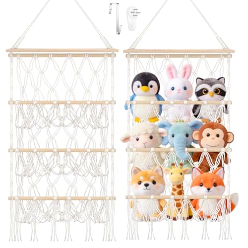 Homgaty ぬいぐるみ 収納 ハンモック 壁掛け ウォールポケット 棚 オシャレ 室内 人形 フック付き (3段)の商品画像（Amazon）