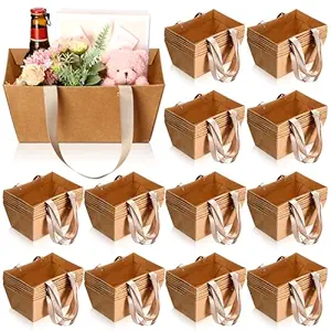 Glenmal 72 Pcs Baskets for Gifts Empty Kraft Basket Bulk with Handles 9.8 x 6.5 x 4.3'' Gift Basket Empty to Fill for Gift Packages Wrapping Wedding Party Christmas Valentines(Brown)