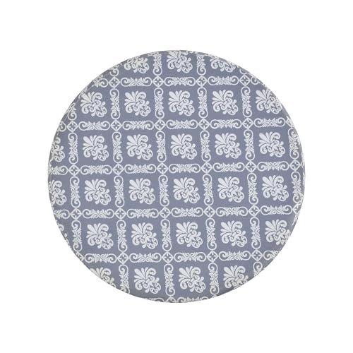 Image of NACIA Printed Ottoman Stool Set of 2 | Soft Cushioned Velvet Pouf Footrest with Wooden Legs | Decorative Seating Stool for Bedroom Living Room Home & Office (16x16x17 Inch, Grey Damask)