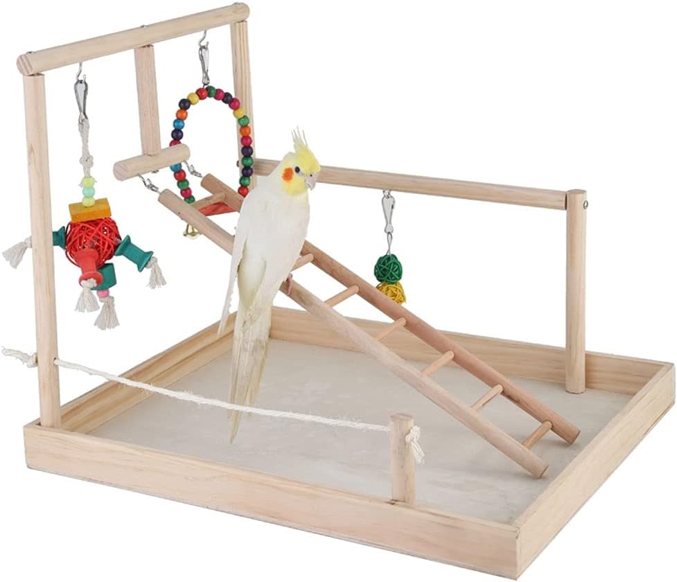 Bird Cage Parrot Rack Wood Training Bird Rack Starling Xuanfeng Small Sun Bird Cage Bird Rack with Toy Ladder Entertainment Place Pet Supplies