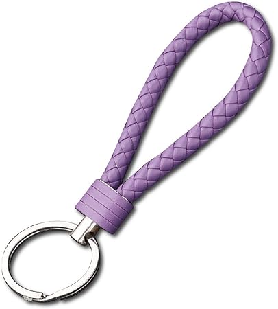 Amazon キーリング 革 編み込み ストラップ ベルトループ キーホルダー シンプル オシャレ レザー ホルダー 車 バイク 自転車 鍵ストラップ パープル キーケース キーホルダー 車 バイク