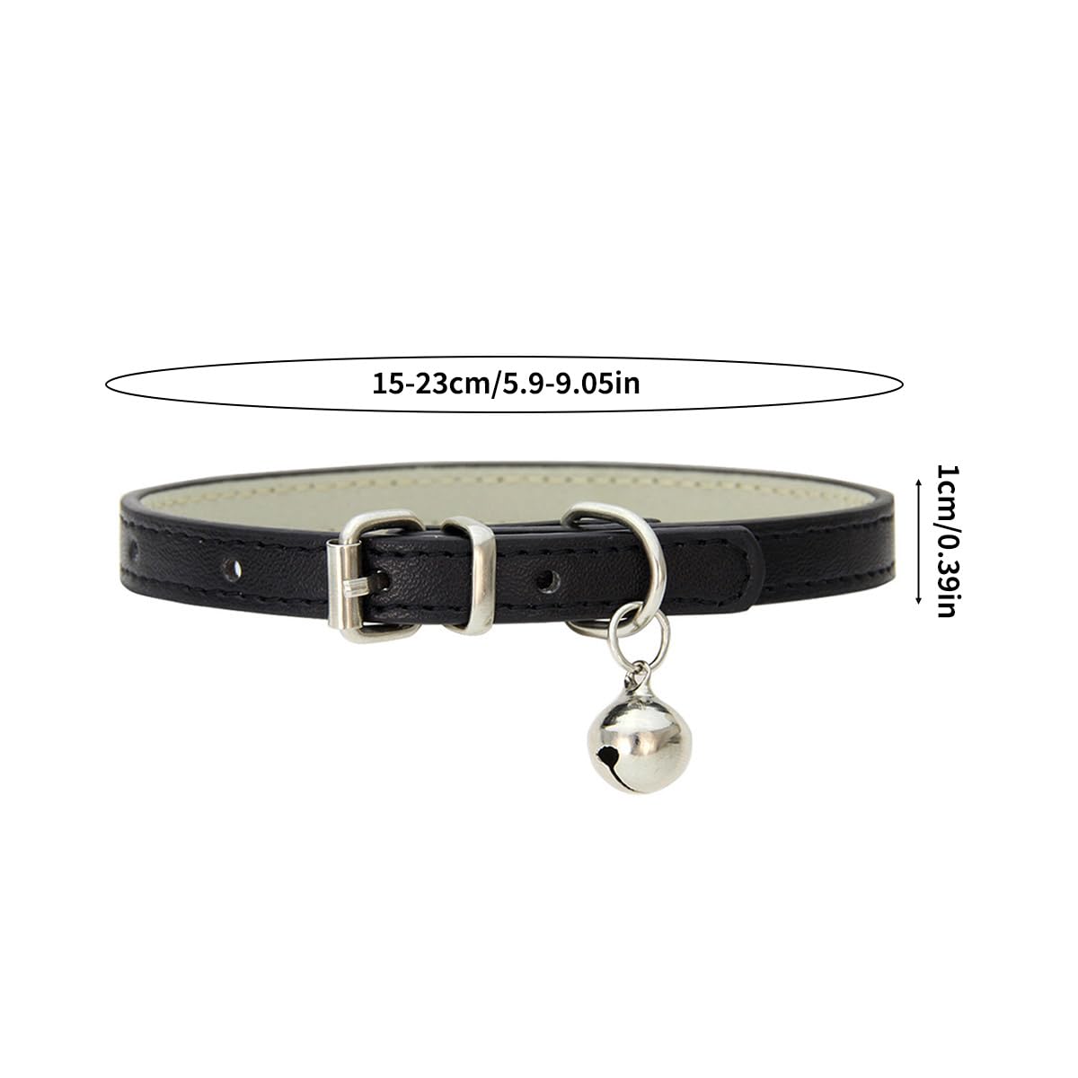 Colliers De Chat en Cuir avec Clochette Collier Réglable en Cuir Doux Collier Chat pour Chat, Chaton, Chiot, Petit Chien (Noir+Blanc)