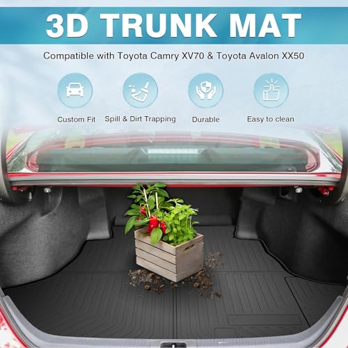Image of Mixsuper Custom Fit Cargo Liner for 2018-2023 2024 2025 Toyota Camry & Avalon 2019-2022 All Weather Trunk Mat TPO Durable Odorless 3D Rear Trunk Liner Cargo Mat Black