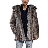 Celucke Pelzmantel Mit Kapuze Kunst Felljacke Herren Leopard Muster Design Wind Coat,Winterjacke Mantel Kunstpelz Lange Jacke Faux Fur