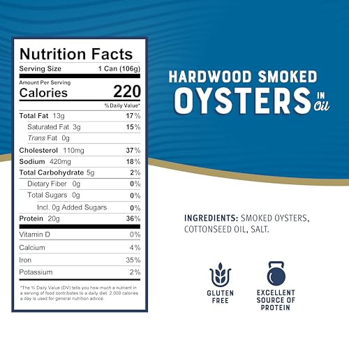 Image of Bumble Bee Canned Hardwood Smoked Oysters, 3.75 oz Can - Ready to Eat - 20g Protein per Serving - Gluten Free (Pack of 4)