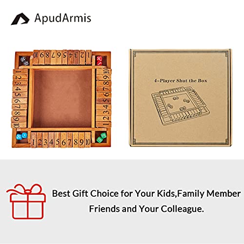 Apudarmis 4-Way Shut The Box, Large Wooden Board Game Set With Dice, 4 Ways Play Shut-The-Box For Kids Learning Addtion Adults Classroom Home Party Pub (12 In) #TOP6