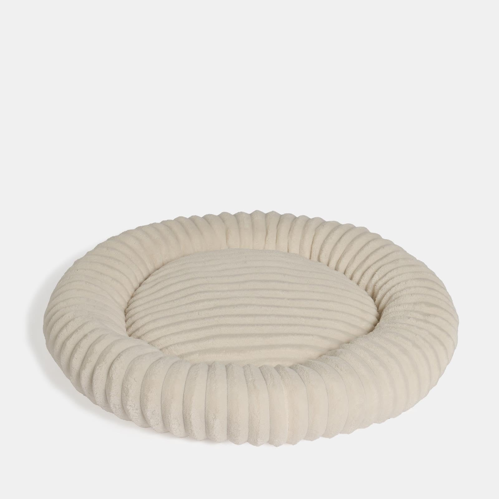 OHS Large Dog Bed, Faux Fur Ribbed Round Donut Dog Bed Ultra Soft Plush Calming Pet Beds Non-Slip Bottom Anti Anxiety Washable Cuddler Beds for Cat, Cream - 70 x 70cm