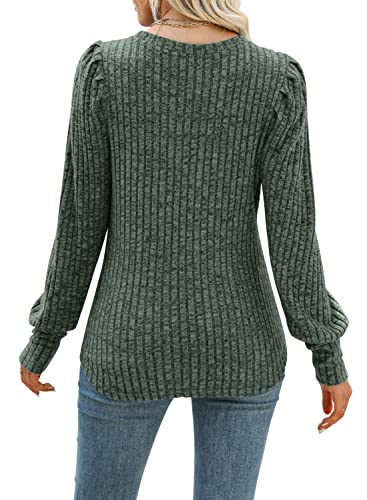 Image of MIHOLL Women's Puff Long Sleeve Shirts Casual Knit Blouses Crew Neck Elegant Tunic Tops