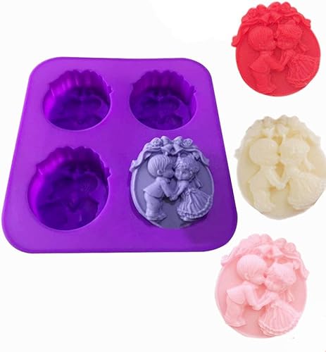 Moldes de silicona para parejas, niños y niñas, 4 cavidades, campanas de Navidad, pastel de ángel, bandeja de mousse, pudín, fondant, chocolate,