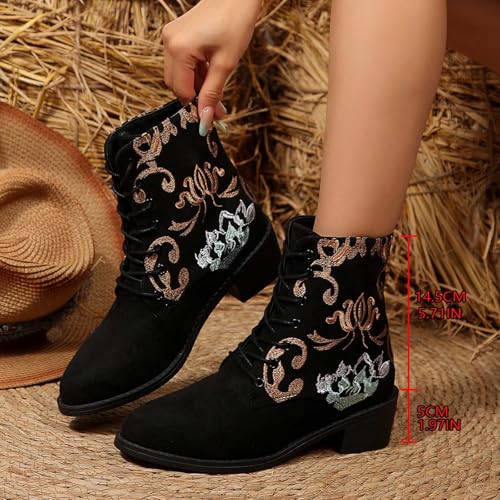 Bottes décontractées en daim brodé : confort ajustable et style bohème - 3