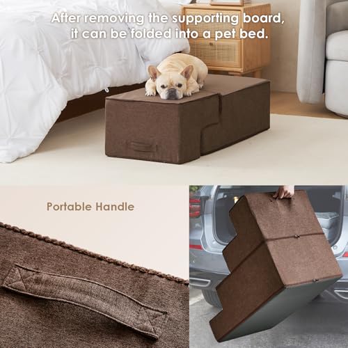 Image of EHEYCIGA Dog Stairs for Bed 20 inch H, 4-Step Extra Wide Dog Steps for High Bed, Pet Steps for Small Dogs and Cats, Non-Slip Balanced Pet Ramp Indoor, Brown