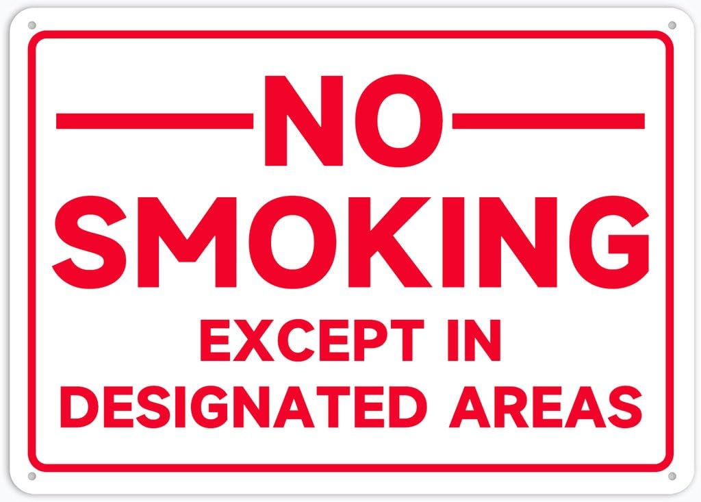8"x12" Aluminum Metal Sign - No Smoking Except In Designated Areas - For Home, Bar, Club, Kitchen, Restaurant Wall Decor