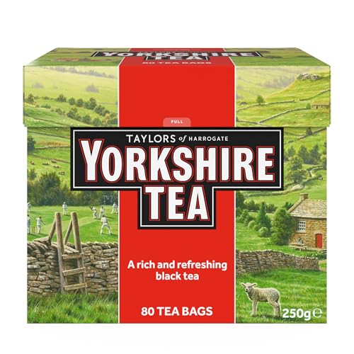 Image of Yorkshire Tea, Red, Black Tea Bags, 80ct (Pack of 1) | Refreshing, Satisfying, and Strong, Classic British Breakfast Blend | Caffeinated | Enjoy Hot or Iced | Imported from the UK