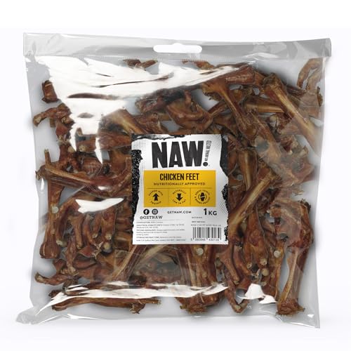NAW Chicken Feet For Dogs 1kg. Premium Chicken Feet Dog Chews Made From 100% Poultry To Support Healthy Dental Hygiene