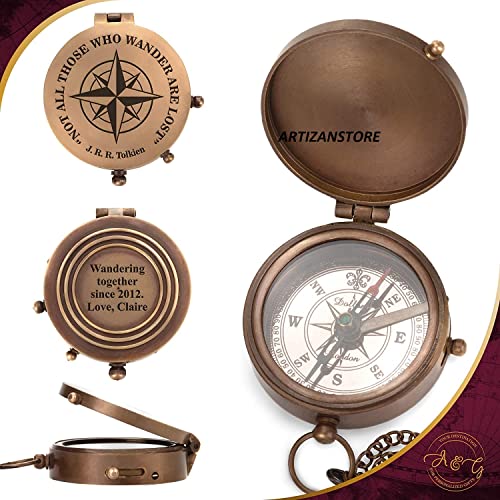Brújula personalizada de latón vintage con estuche de cuero miniatura 2