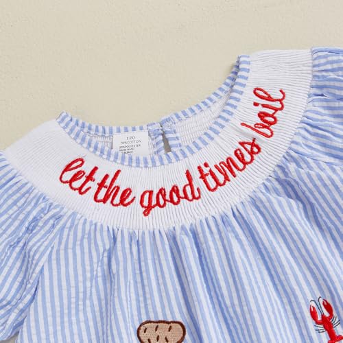 Toddler Baby Girl Crawfish Outfit Smocked Dresses Crab Fish Lobster Dress Cute Little Girls Summer Clothes4