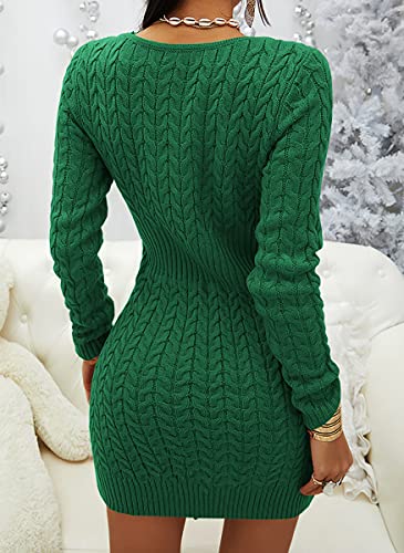 Image of Veatzaer Womens Zip V Neck Long Sleeve Cable Knit Mini Sexy Sweater Dressse | Casual,Slim Fit,Solid,2026 Fall Winter,Slim Fit,Long Sweater Dress,Half Zipper,Bodycon