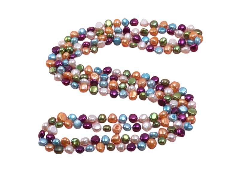 JYX JEWELRY 6mm Multicolor Flat Freshwater Pearl Necklace