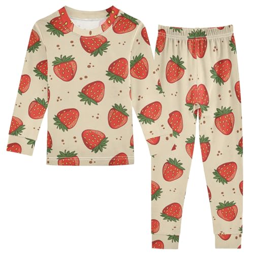 Pajama Sets Long Sleeve Fruit Sweet Strawberry Pattern Soft Comfy Sleepwear 2 Piece PJS 3-8T - Main Image