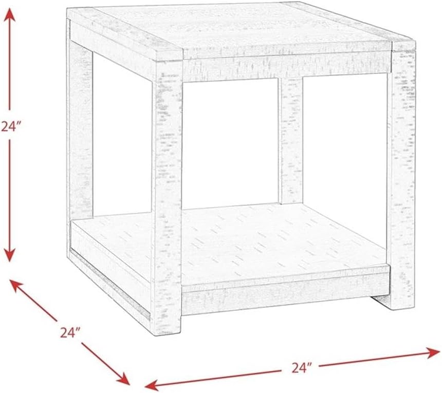 Pemberly Row Modern Square End Table, Walnut Finish, Distressed Wood with Black Metal Legs, Floor Shelf, 24 in x 24 in x 24 in, Living Room Accent Table