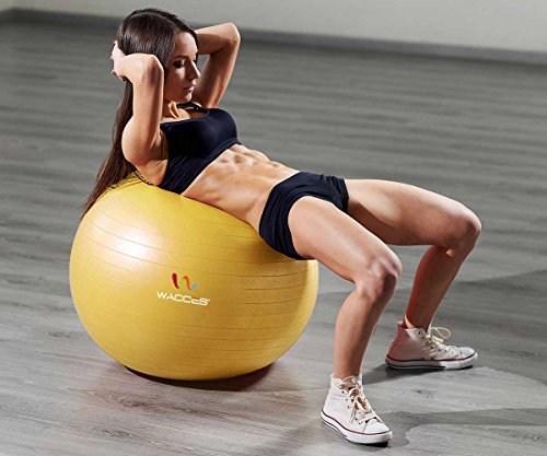 Wacces Professional Exercise, Stability and Yoga Ball for Fitness, Balance & Gym Workouts- Anti Burst - Quick Pump Included (Yellow, 55 cm)