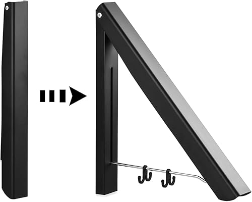 Miniatura 7 de JYL HOME Perchero de pared para colgar ropa retráctil, para ahorrar espacio, ganchos resistentes para baño, balcón, aluminio, negro, paquete de 1