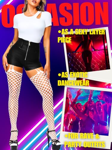 Image of EHSUYAB Women Sexy Fishnet Tights, Cutout Suspender Pantyhose Stockings Lingerie, Music Festival Rock Rave Outfits Party Club