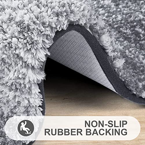 smiry Microfiber Fluffy Shaggy Bath Mat for Bathroom, 40 x 60 cm, Non-Slip Super Absorbent Machine Washable Extra Soft Thick Floor Foot Rugs, Grey - Image 5