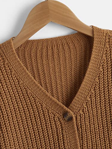 SweatyRocks Girl's Long Sleeve Drop Shoulder V Neck Button Front Ribbed Knit Cardigan Sweaters4