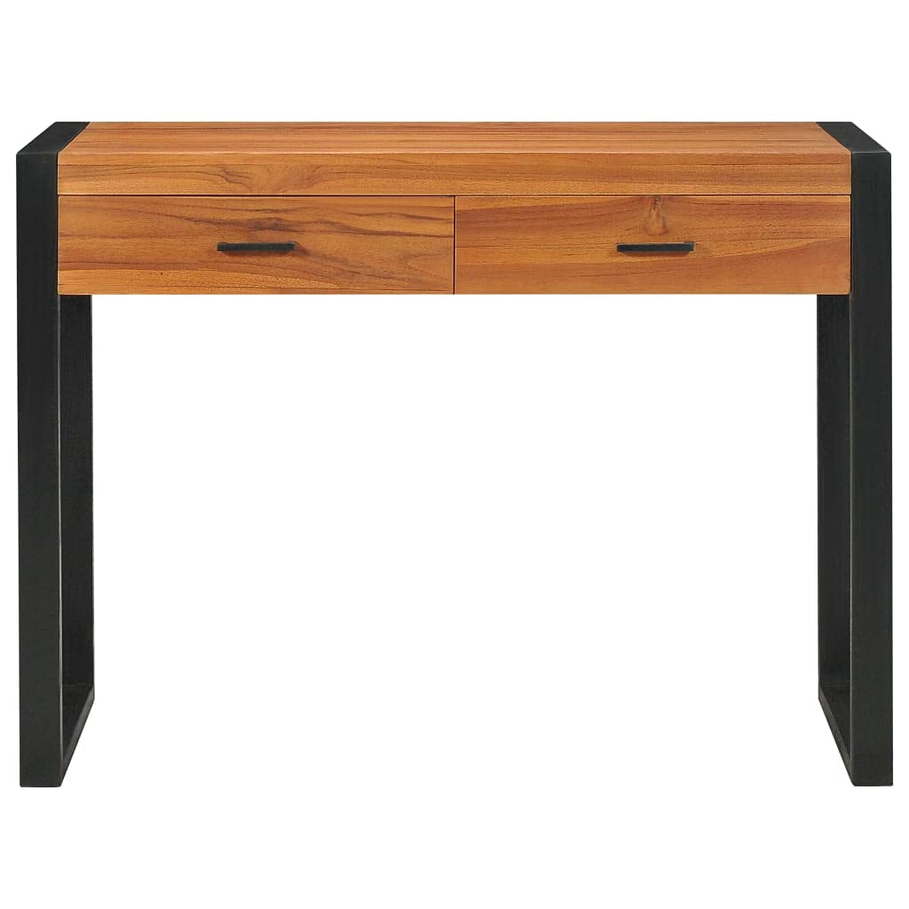 Scrivania in legno di teak massiccio, 100 x 40 x 75 cm, con 2 cassetti e spazio portaoggetti, struttura in legno stabile, ideale come scrivania per computer, ufficio, gaming, home office