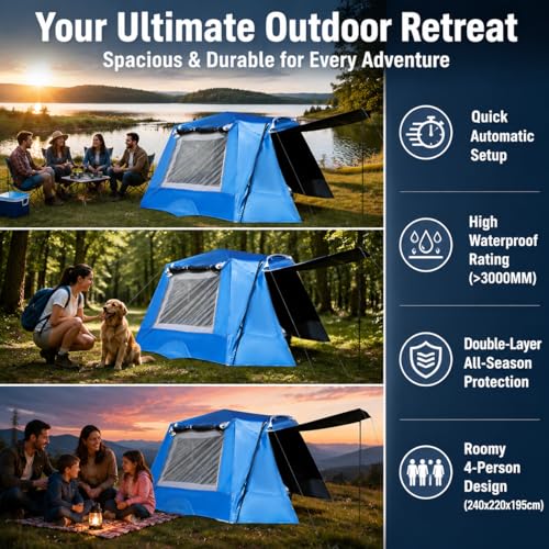 Carpa automática para camping 4 personas, resistente al viento miniatura 6