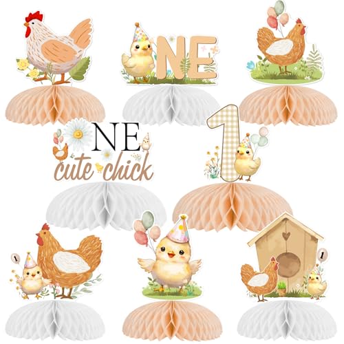 Décorations anniversaire poulet : kit nid d'abeille thème animaux de la ferme 1er anniversaire