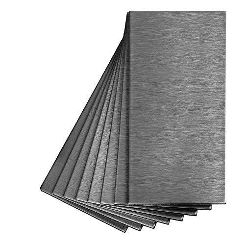 Aspect Peel and Stick Backsplash 3in x 6in Brushed Stainless Short Grain Metal Tile for Kitchen and Bathrooms (8 Pack)