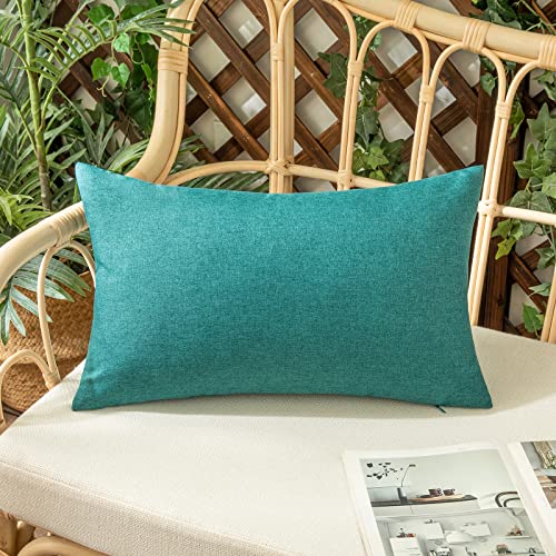 Woaboy Set Of 2 Outdoor Waterproof Throw Pillow Covers Decorative Farmhouse Pillowcase Solid Cushion Cases For Bed Sofa Couch Car Living Room Turquoise 12X20 Inch #TOP1