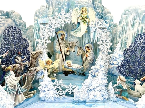 Deluxe Christian Nativity Pop Up Card Luxury Christmas Card 3D Handmade Religious Card Keepsake Christmas Card for Family Friends Mum Dad