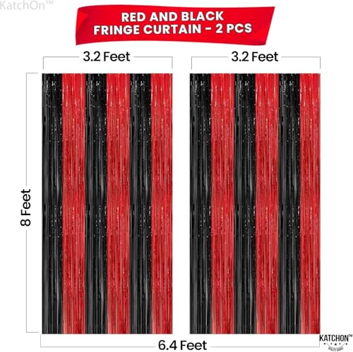 Image of KatchOn Red and Black Fringe Curtain - 6.4x8 Ft Pack of 2 | Red and Black Streamers for Casino Theme Party Decorations | Foil Fringe for Anniversary, Bachelorette | Graduation Decorations 2026