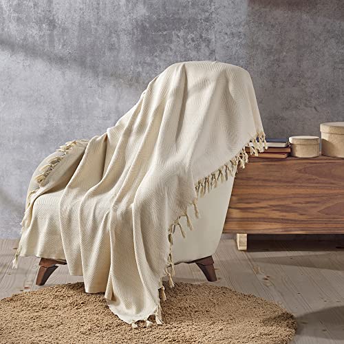 Milam London Manta para sillones o sofás, 100 % algodón, 130 x 170 cm, color crema