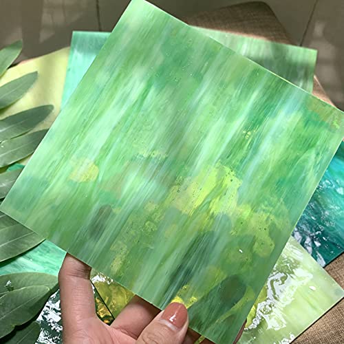 Maxgrain 6X6 Inch Stained Glass Sheets Green Variety Mixed Colors Opaque Glass Packs Mosaic Art Glass For Art Crafts, 8 Sheets #TOP2