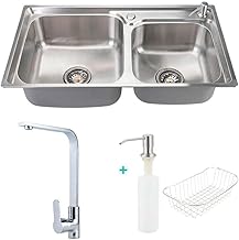 Pingoo.Casa, Kit Cuba para Cozinha com Acessórios, Pia Dupla, Gourmet, Aço Inox, Potiguara e Torneira Misturador Monocomando, Tapajós, Prata