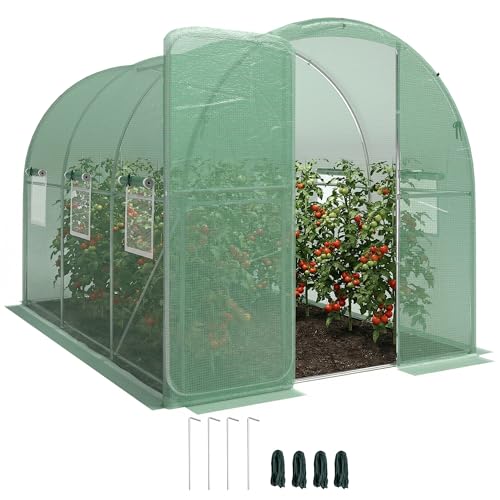 Outsunny Serre Tunnel de Jardin 6m², Serre de Jardin Tunnel 200x300x200cm avec Cadre en Acier galvanisé, Porte et 6 fenêtres, pour extérieur, Toutes...