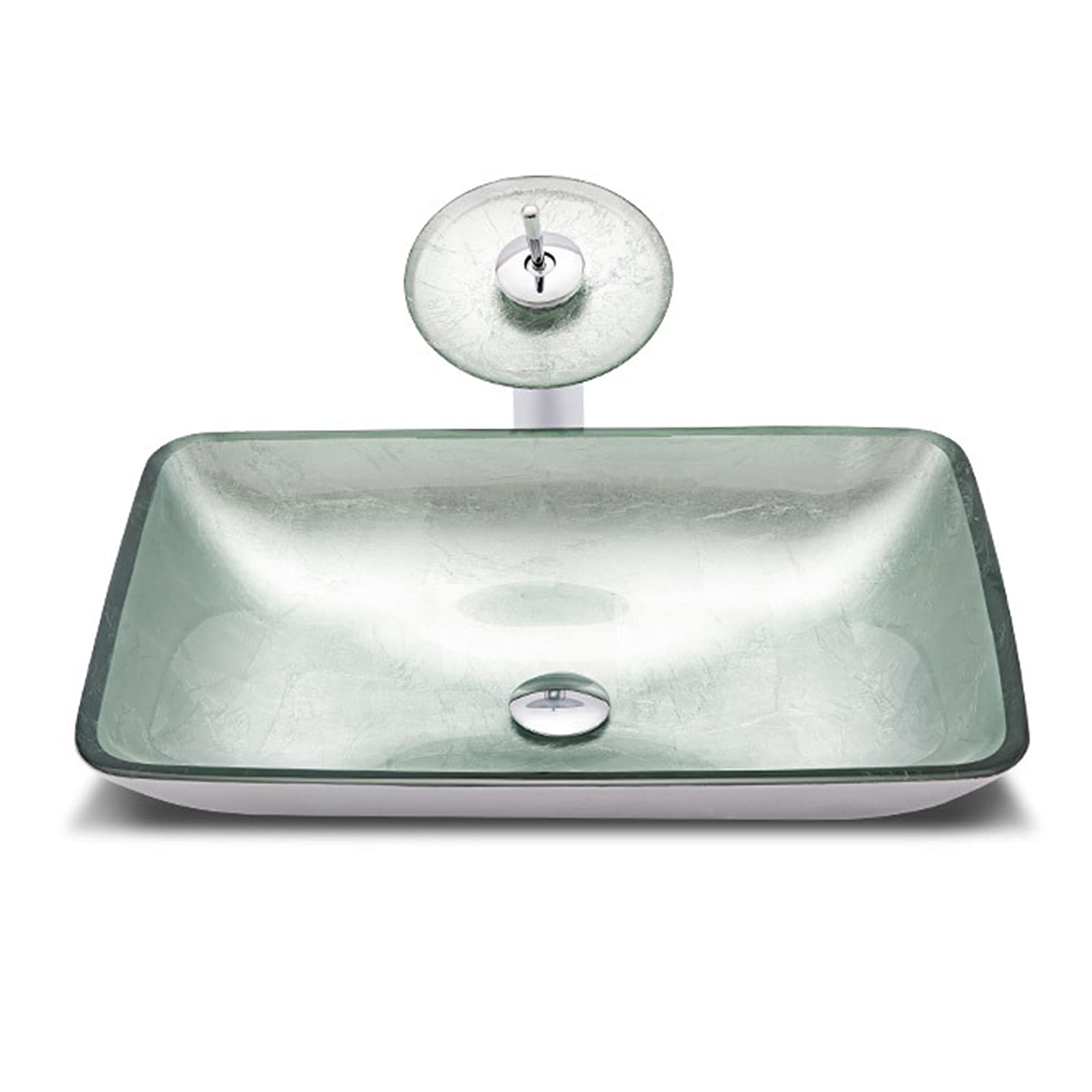 ASerZenith Bathroom Vessel Sink, Tempered Glass Vessel Sink Countertop Installation Bathroom Vanity Sinks With Chrome Pop Up Drain, Waterfall Tap