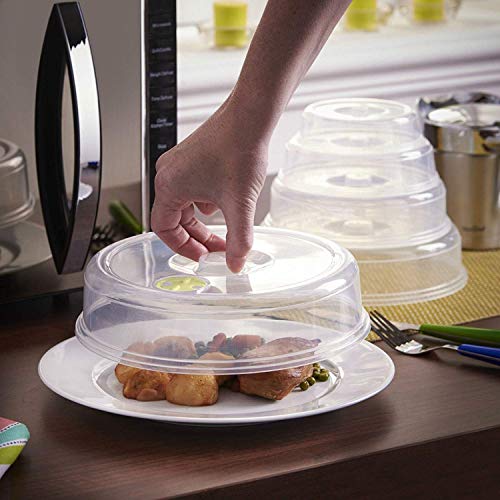 Uniwides Set of 5 Ventilated Microwave Plate Covers for Covering Food Splatter, Mixed Size, Transparent, Plastic, Dishwasher Safe