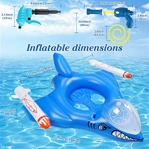 Anseto Inflatable Pool Float Large Rideable Shark Pool Floats With 2 Pcs Water Gun Pool Supplies Summer Outdoor Beach Swimming Pool Games Accessories Pool Floaties For Adults #TOP7