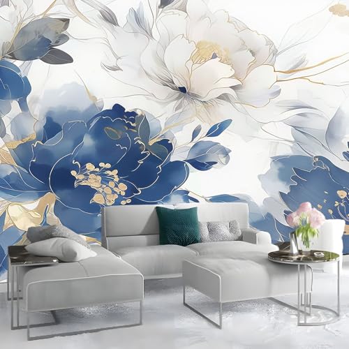 Papier Peint Mural Bleu Intissé pour Masquer les Défauts des Murs de Salon