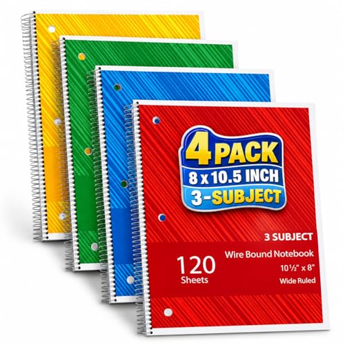 Cahier à spirale 3 sujets 120 feuilles lignées format 27,9x20,3 cm