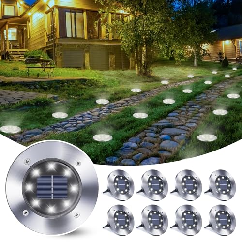 Qedertek 8 Stück Solar Bodenleuchten Aussen Garten - 8 LED Solarleuchten Außenleuchte Weiß… – Ansicht 1
