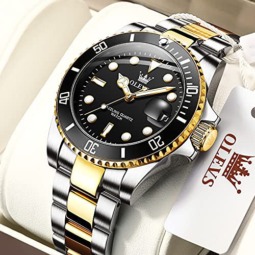 OLEVS Watches for Men with Date Luxury Big Face Waterproof Mens Wristwatch Analog Dress Two Tone Stainless Steel Man Watch Luminous Relojes De Hombre Calendar(Green/Blue/Black Dial - Image 3